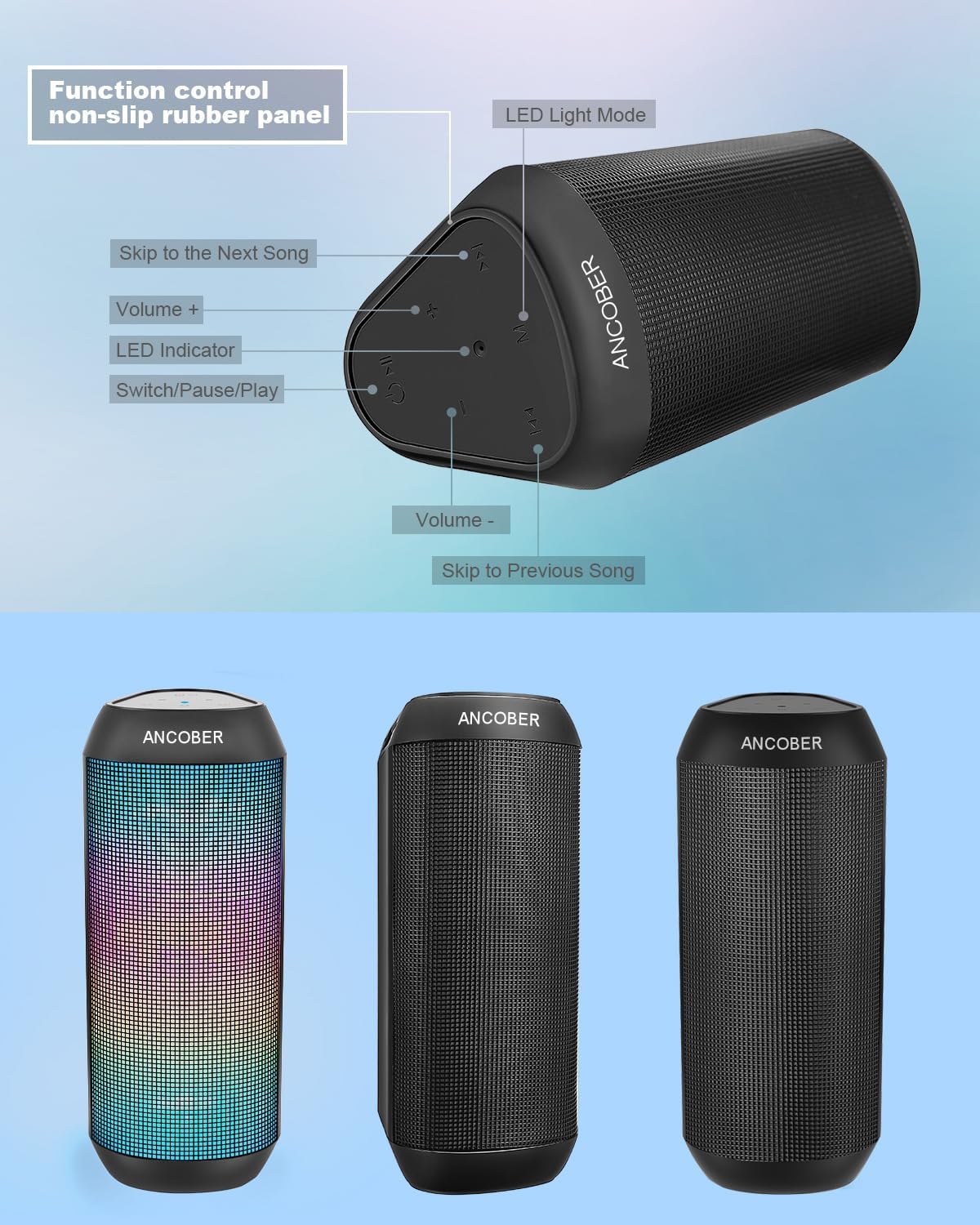 Bluetooth Speaker, Wireless Portable, HD Stereo Sound,with Cool Dynamic LED Lights, IPX4 Waterproof, BT5.3, Dual Surround Pairing, Him Her Man Teens Electronic Gadgets Gifts, for Outdoor Camping Party