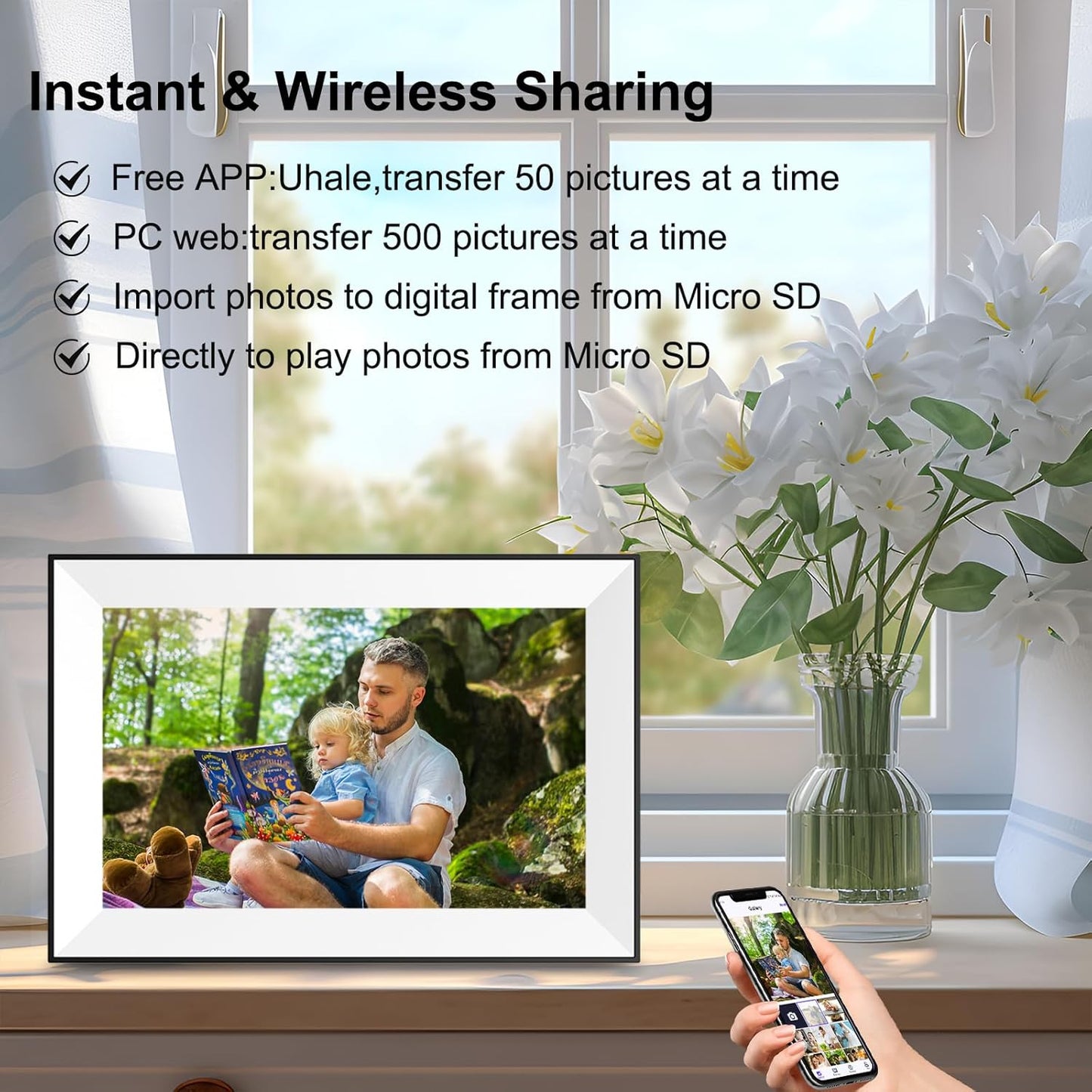 10.1 Inch WiFi Digital Picture Frame,Digital Photo Frame Load Picture and Video from Phone to Electronic Picture Frame, Sd Card,Touch Screen,Auto-roate, for Mom