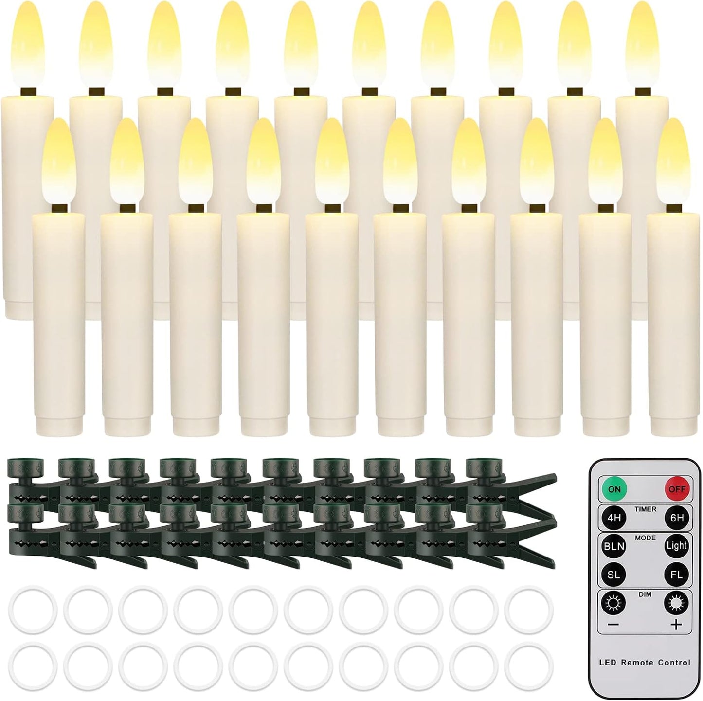 20 PCS Flameless LED Taper Candles Flickering Flame Battery Operated with Remote & Timer Warm White Christmas Tree Candle Lights for Home Kitchen Garden Birthday Party Decoration (20 PCS,Ivory)