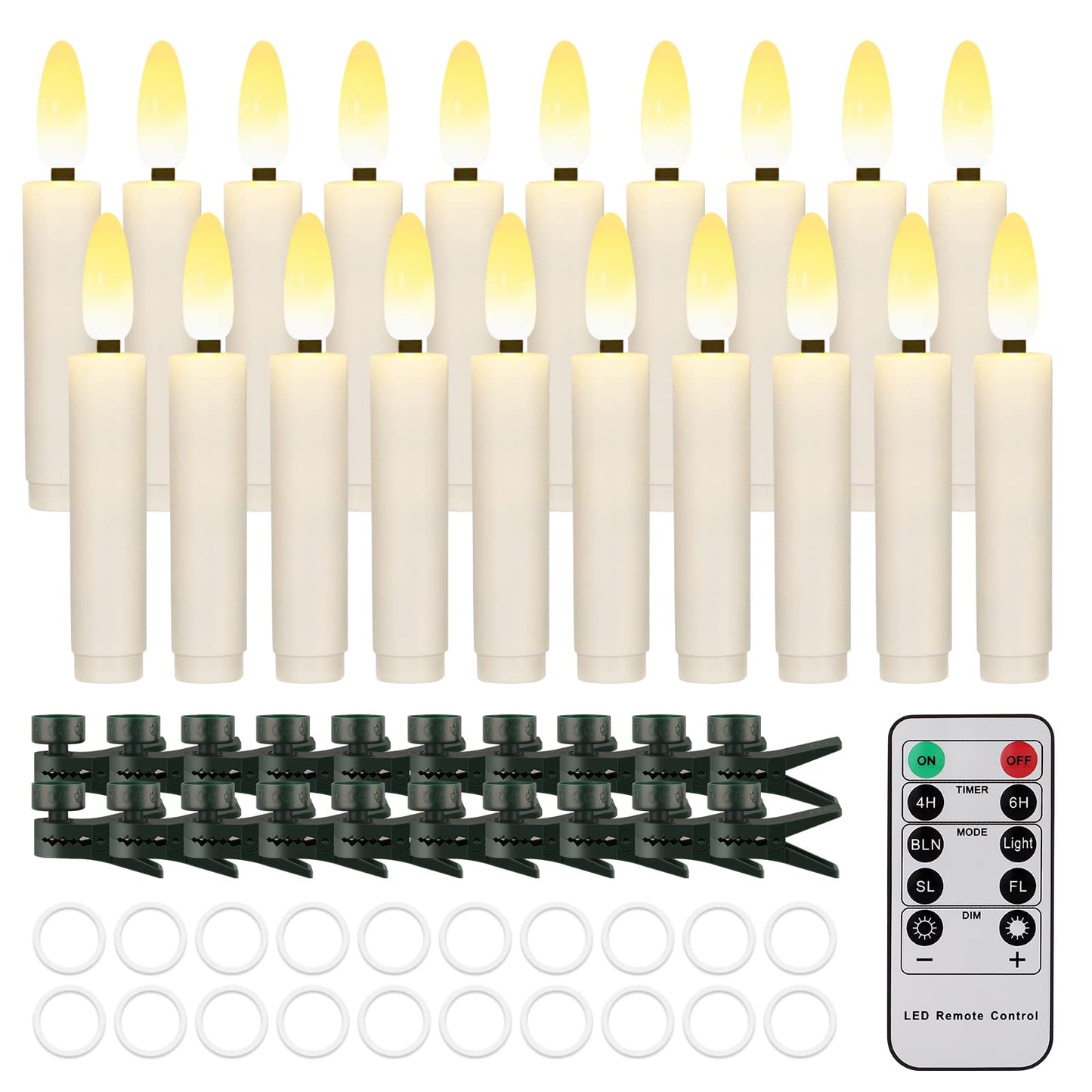 20 PCS Flameless LED Taper Candles Flickering Flame Battery Operated with Remote & Timer Warm White Christmas Tree Candle Lights for Home Kitchen Garden Birthday Party Decoration (20 PCS,Ivory)