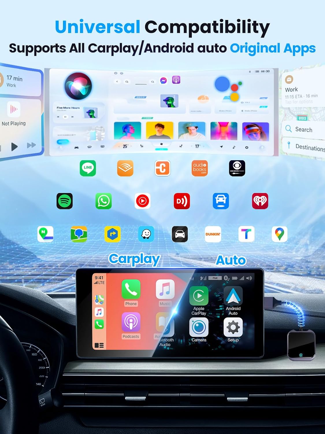 Carplay Wireless and Android Auto Wireless Adapter with Fast Stable 5Ghz WiFi Bluetooth, Wireless Android Auto Car Adapter Applies to Cars After 2016 & Phone with Android10+& USB-A/Type-C