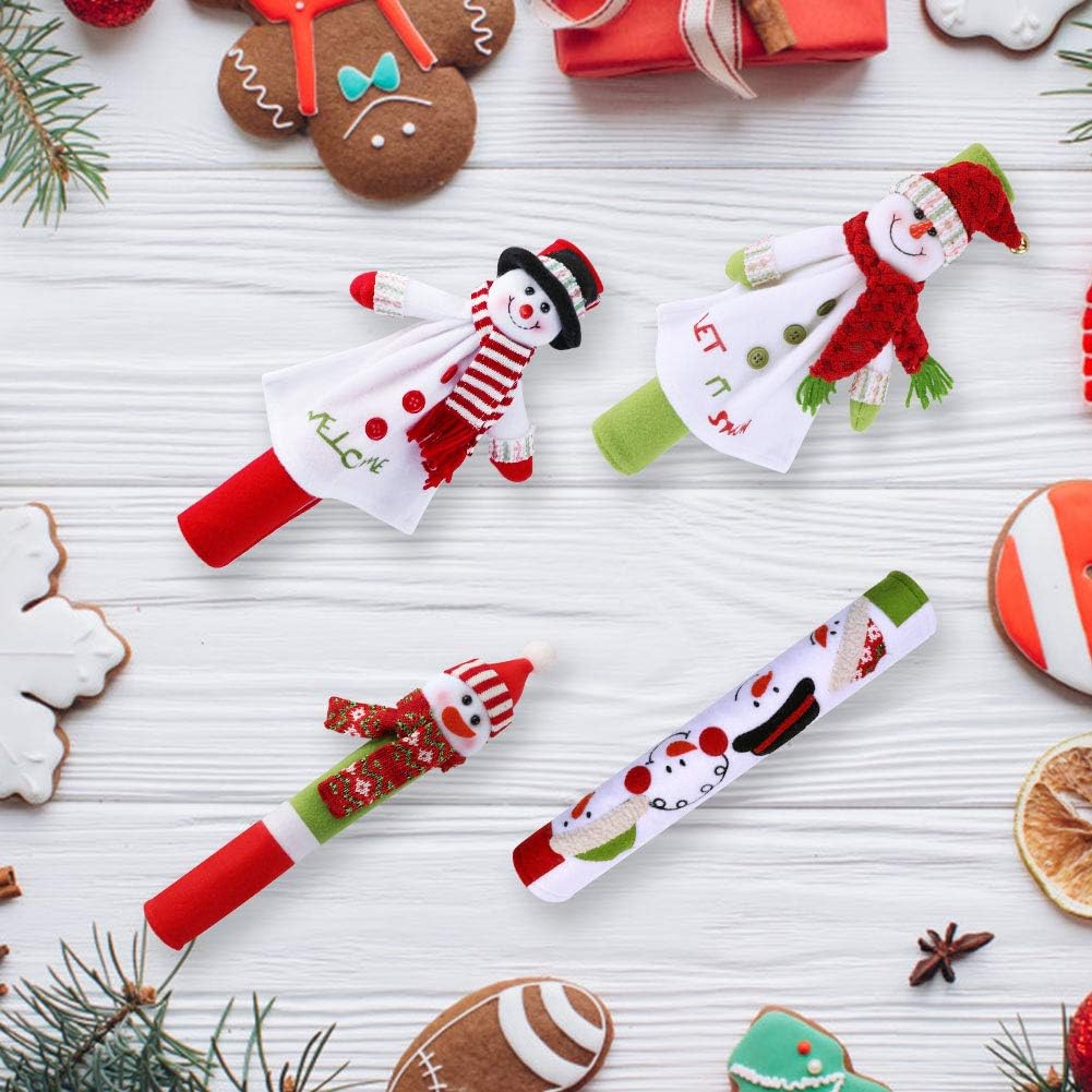 OurWarm Christmas Refrigerator Handle Covers Set of 4, 3D Cute Snowman Fridge Door Cover Kitchen Appliance Handle Covers for Kitchen Christmas Decorations
