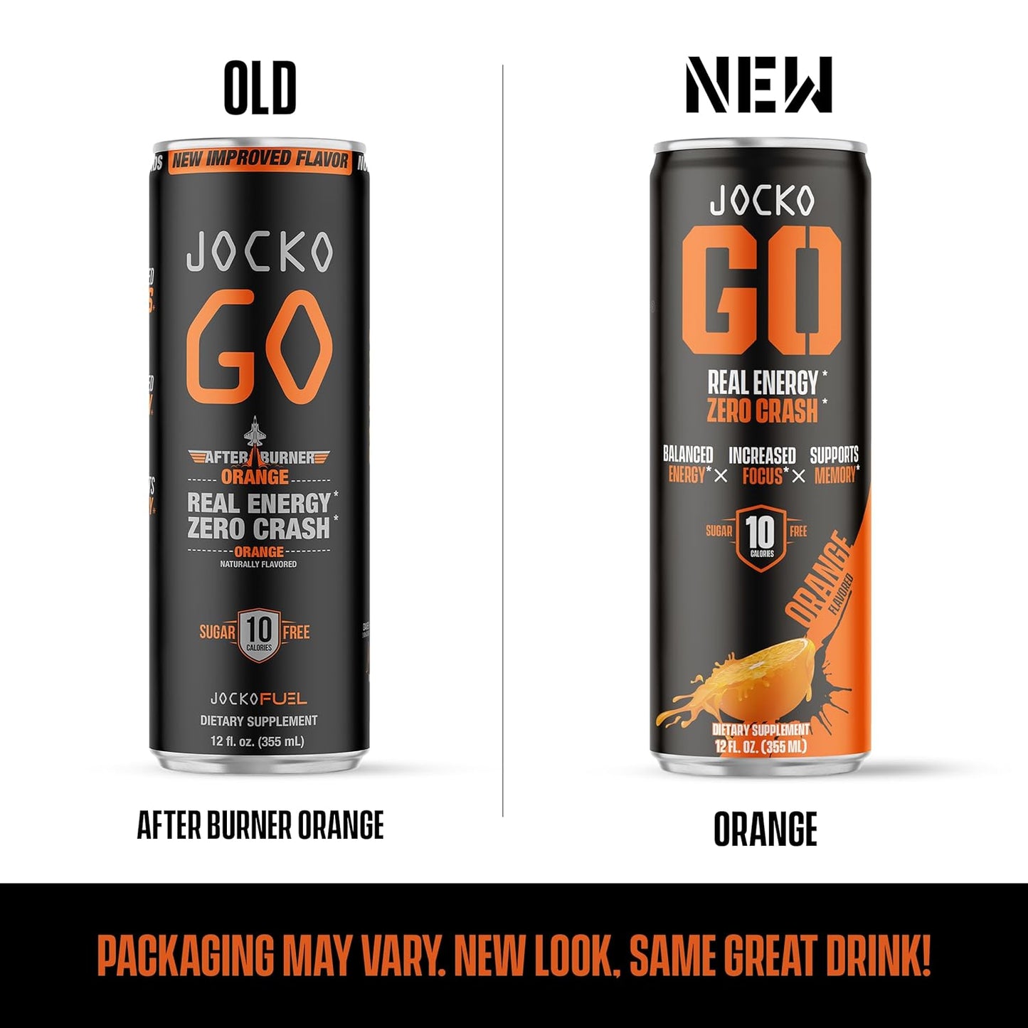Jocko GO Energy Drink (Afterburner Orange) - KETO, Vitamin B12, Vitamin B6, Electrolytes, L Theanine, Magnesium- All Natural Energy Boost, Sugar Free Nootropic Monk Fruit Blend - 12 Pack