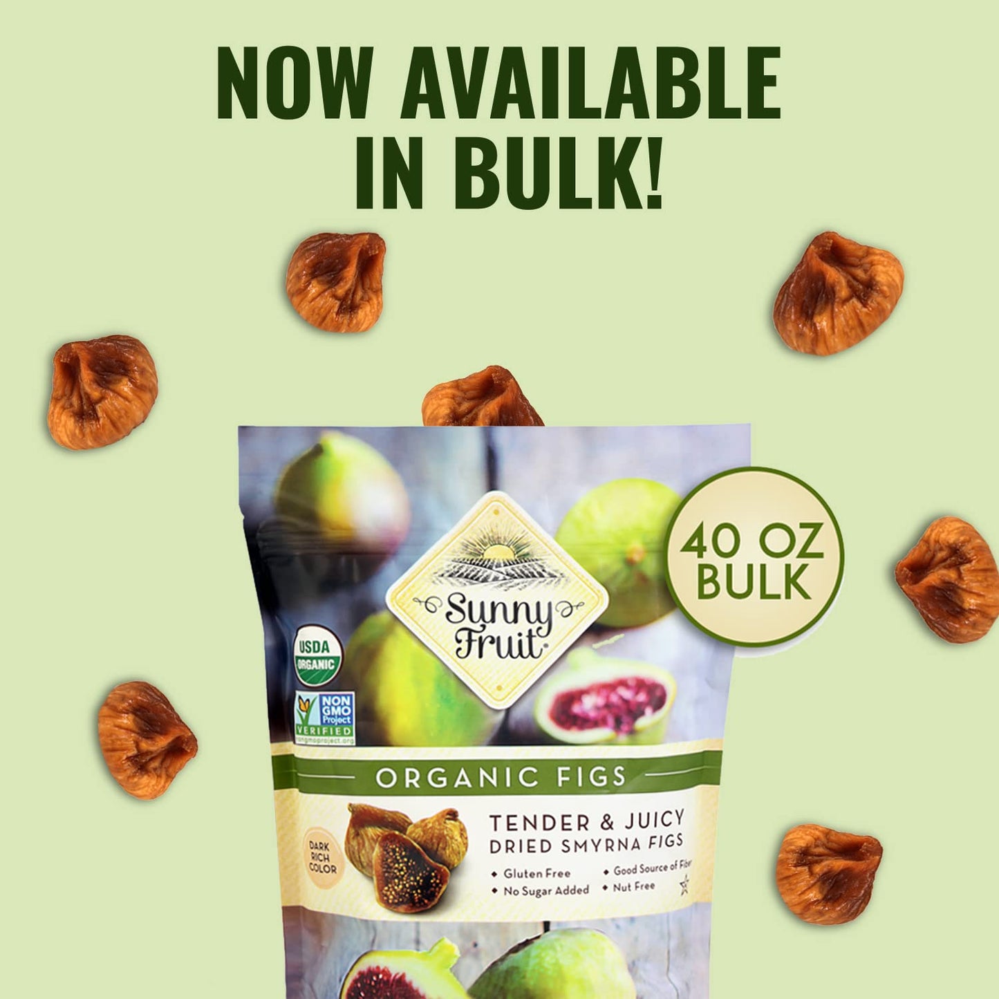 Sunny Fruit Soft Organic Turkish Dried Figs, 2.5 Pound Bulk Bag | Healthy, Sweet Snack | ORGANIC, NON-GMO, VEGAN, HALAL, KOSHER, NO PRESERVATIVES, NO SUGAR ADDED