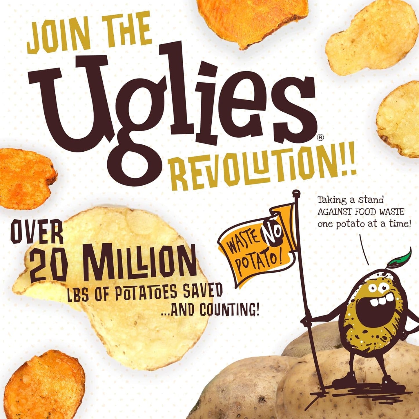 UGLIES Sweet Potato Kettle-Cooked Potato Chips, Gluten-Free Snacks, Kosher-Friendly Chips, Non-GMO Snacks for Kids or Office, Lunch Snacks, Sweet Potato Chips, 1.5 Oz. Bags, Pack of 24