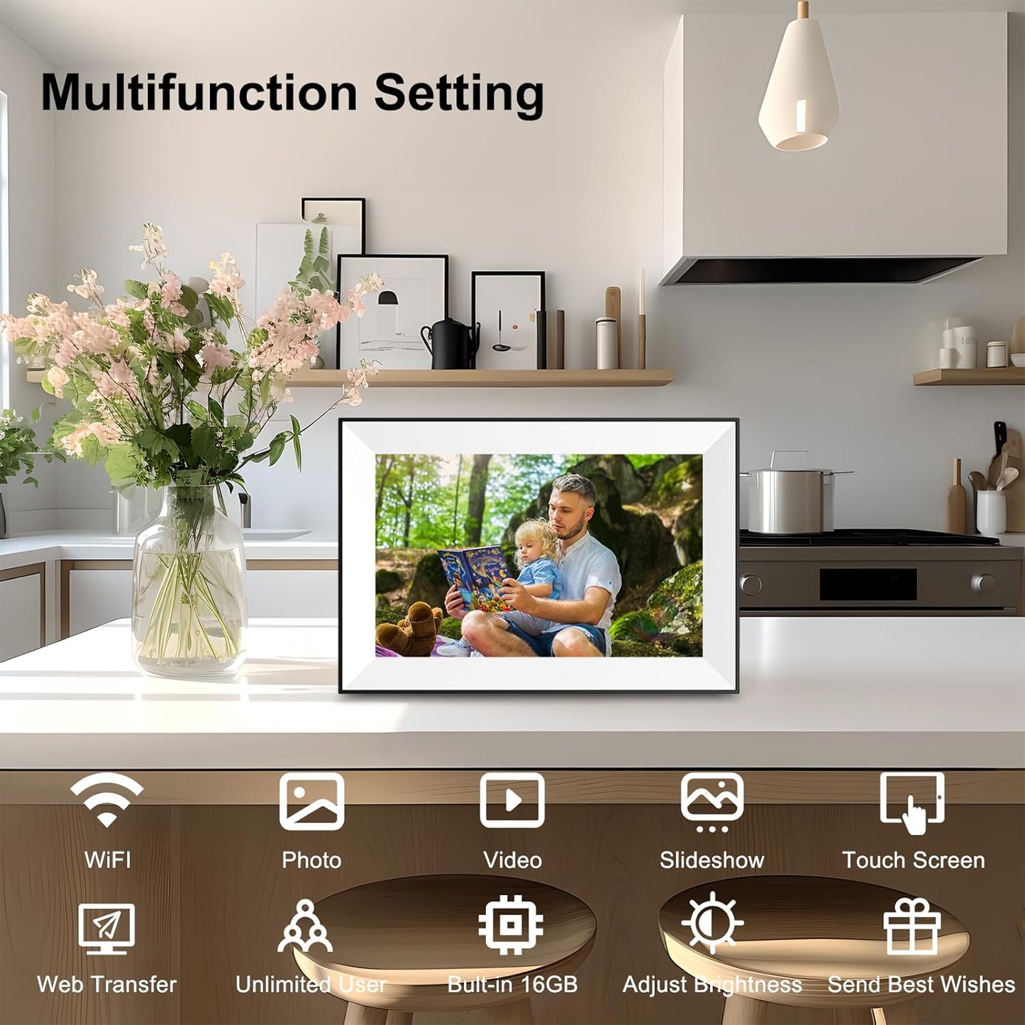 10.1 Inch WiFi Digital Picture Frame,Digital Photo Frame Load Picture and Video from Phone to Electronic Picture Frame, Sd Card,Touch Screen,Auto-roate, for Mom