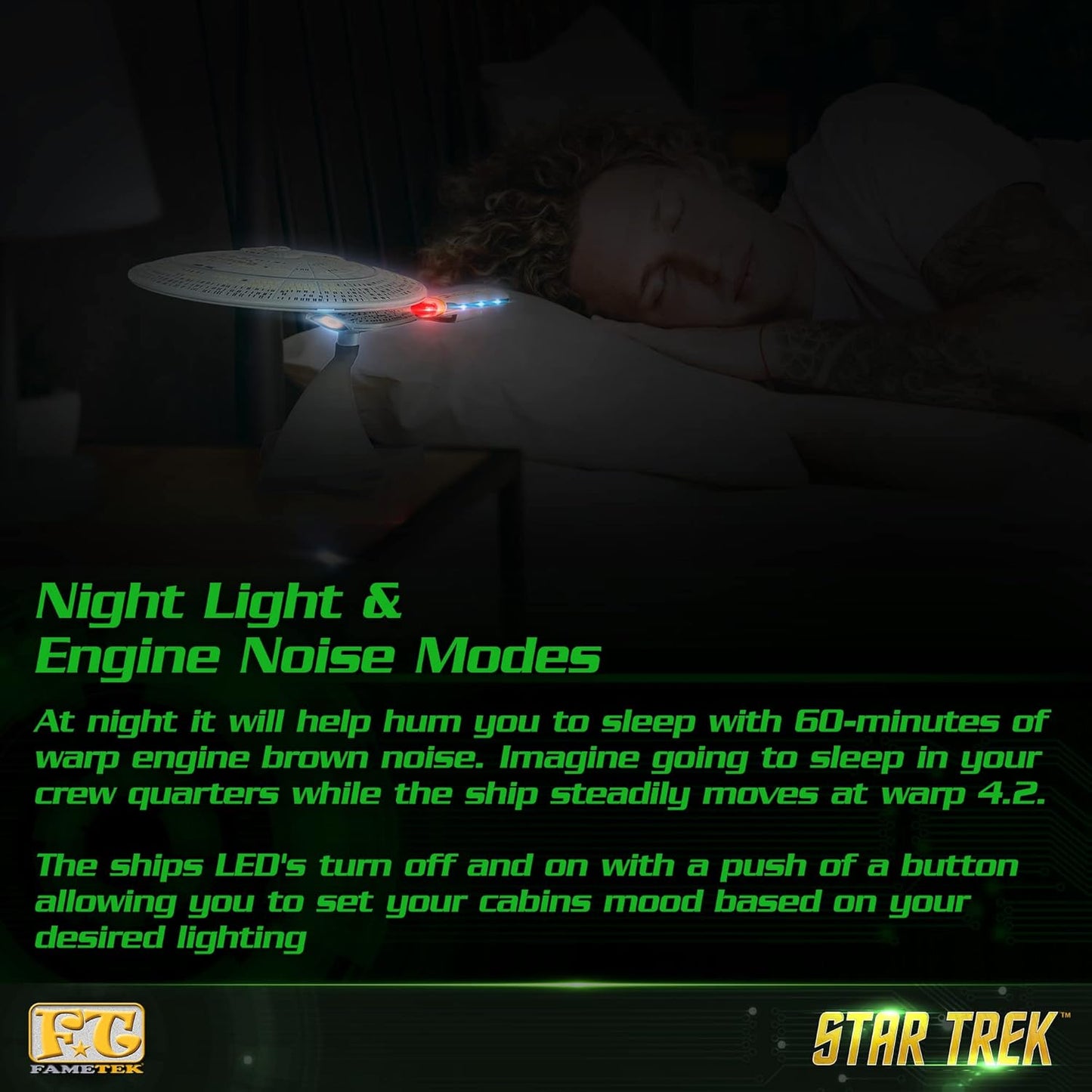 FAMETEK Star Trek U.S.S. Enterprise 1701-D β Replica Bluetooth Speaker, Engine Noise Sleep Machine, Night Light, Sound Effects β Memorabilia, Gifts, Gadgets, Collectibles for Star Trek Fans