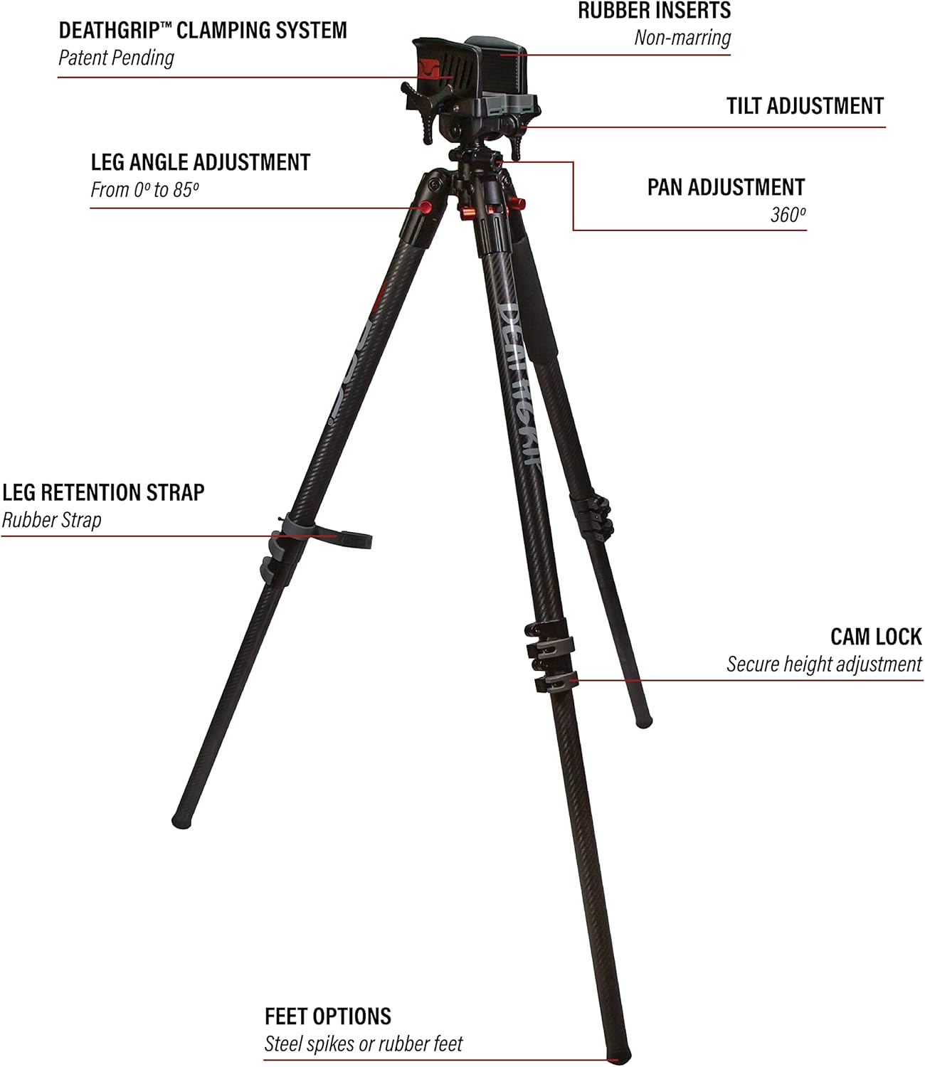 BOG DeathGrip Realtree Excape Camo Tripod with Durable Aluminum Frame, Lightweight, Stable Design, Bubble Level, Adjustable Legs, and Hands-Free Operation for Hunting, Shooting, and Outdoors