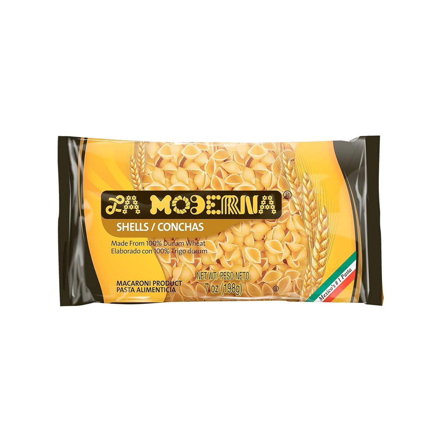 LA MODERNA, Conchas, Pasta, Hecha con Sémola de Trigo Durum, Enriquecida con Vitaminas y Hierro, 7 oz