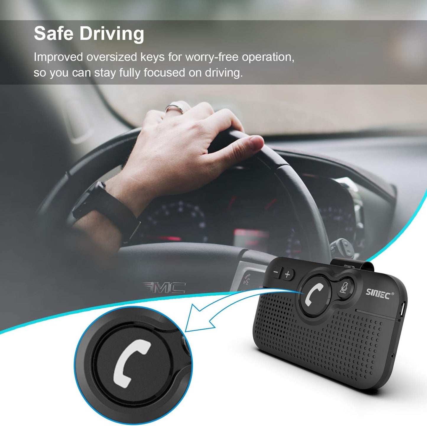 Handsfree Bluetooth Car kit for Cell Phone, Wireless Bluetooth Speaker for car, AUTO Power ON Support Siri Google Voice Assistant Hands Free Car Phone Speakerphone with Visor Clip-BC980SA