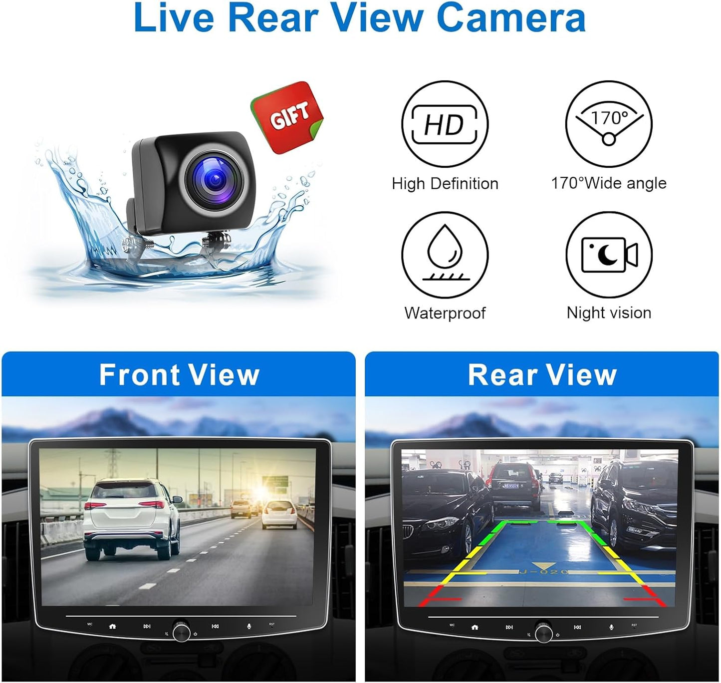 10 Inch Double Din Car Stereo Touchscreen - Detachable Floating QLED Car Radio with Apple Wireless CarPlay, Android Auto, Bluetooth, Live Rear View Camera, 2.1 Channel Audio Multimedia Receivers