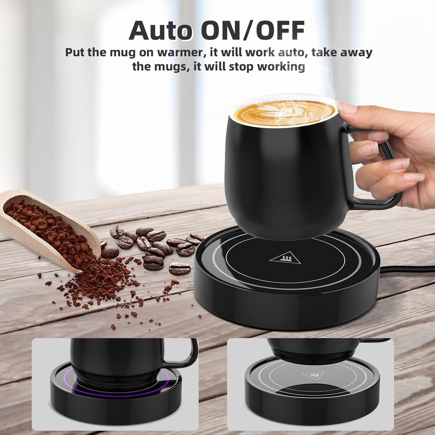 Coffee Warmer with Mug Set - Electric Beverage Cup Warmer for Desk Office Home Use, Candle Warmer Heating Plate with Gravity Switch Auto Shut Off (Up to 131F/55C), 12oz (Purple Set)