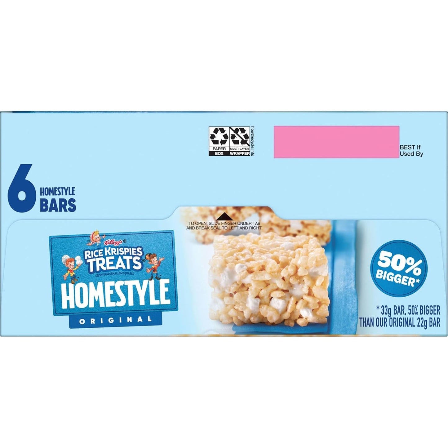 Rice Krispies Treats Homestyle Crispy Marshmallow Squares, Kids Snacks, Cereal Bars, Original, 6.98oz Box (6 Bars)