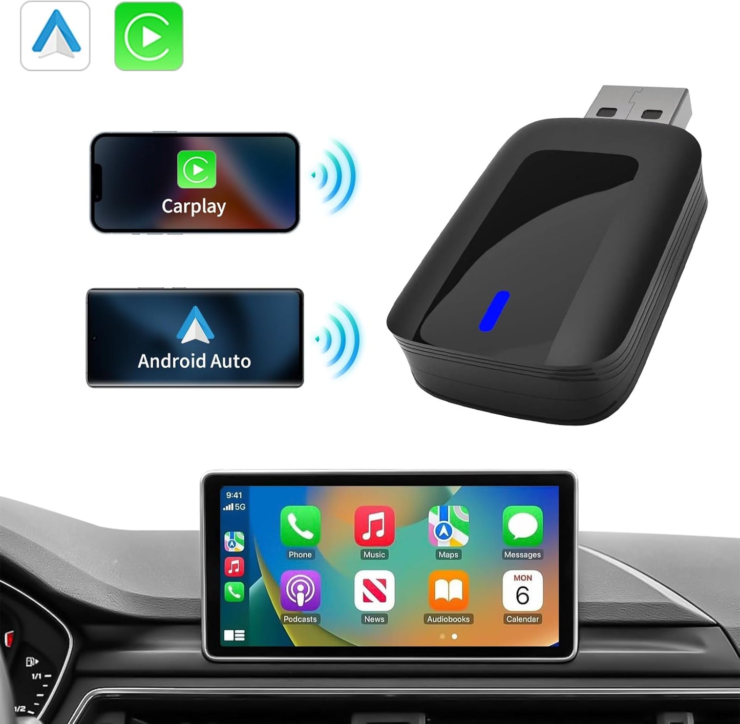 CarPlay Wireless Adapter for iPhone and Android Auto, Wireless CarPlay Dongle for Cars from 2016 and iOS 10+ USB Type-C (CarPlay Wireless Adapter)