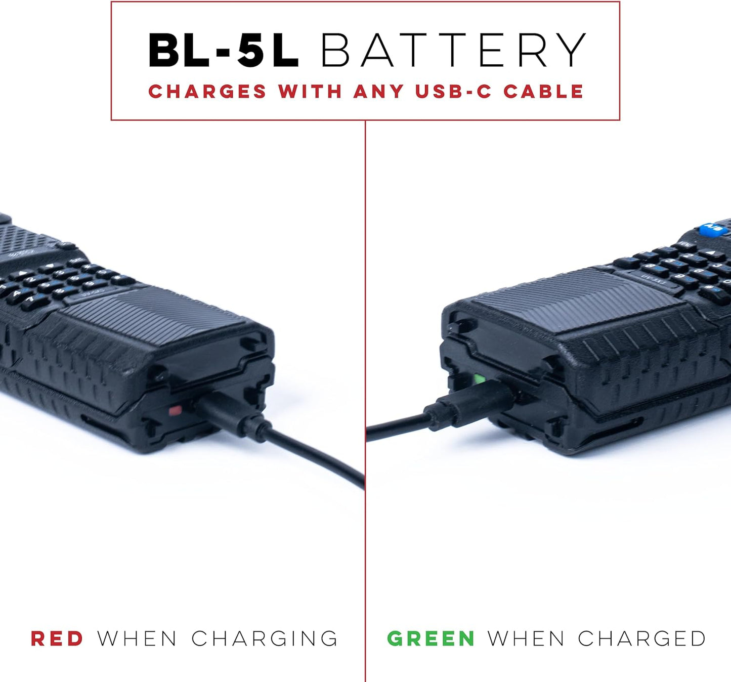 BTECH BL-5L 3800mAh USB-C Charging Li-ion Battery Pack, High Capacity Extended Battery for UV-5X3, BF-F8HP, and BaoFeng UV-5R Series Radios (BL-5 Battery Series)