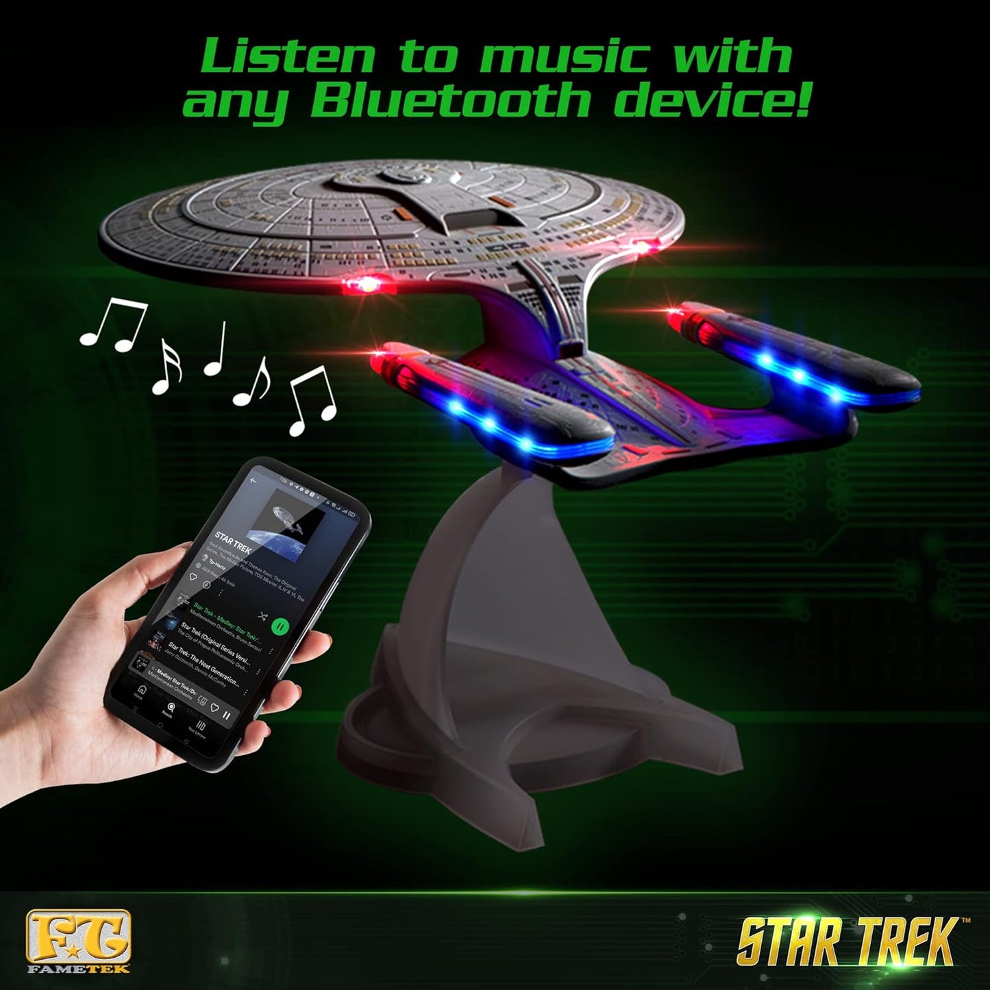 FAMETEK Star Trek U.S.S. Enterprise 1701-D β Replica Bluetooth Speaker, Engine Noise Sleep Machine, Night Light, Sound Effects β Memorabilia, Gifts, Gadgets, Collectibles for Star Trek Fans