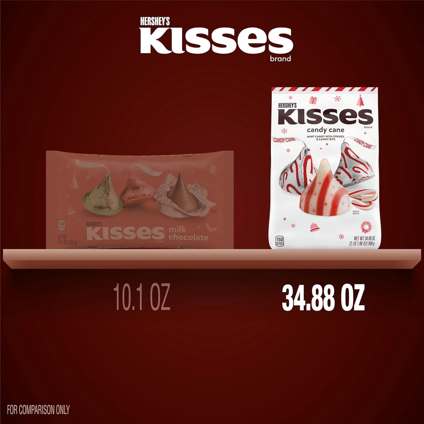 HERSHEY'S KISSES Candy Cane Flavored, Christmas Candy Bulk Bag, 34.88 oz