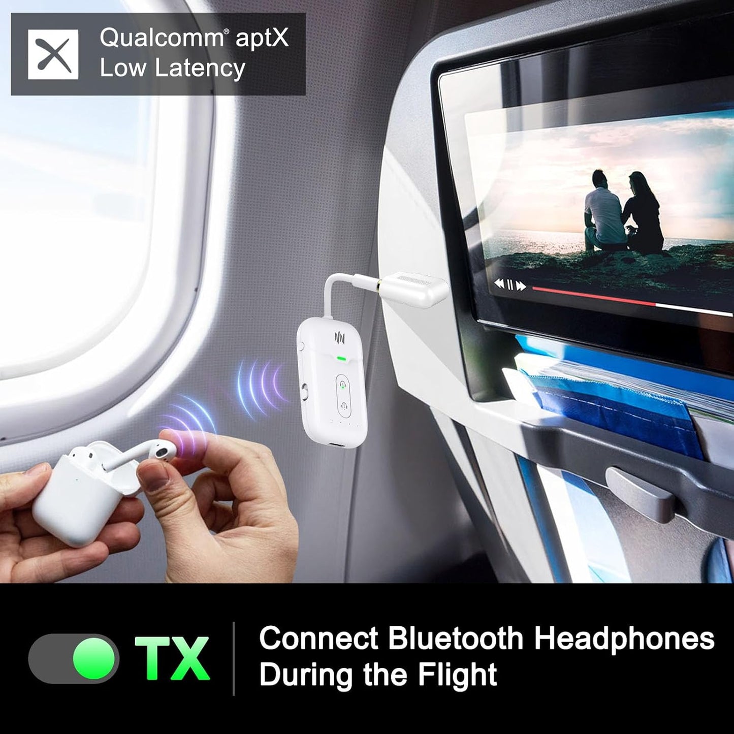 Bluetooth 5.4 Transmitter Receiver,2-in-1 Bluetooth Adapter for Airplane,Bluetooth Transmitter for TV,Gym, Up to 2 AirPods/Headphones,Wireless Audio Adapter with aptX LL for Travel & Home/Car Stereo