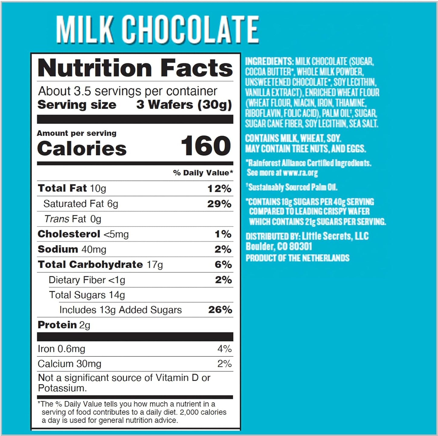 Little Secrets | Milk Chocolate Crispy Wafers | 10 Minis | Made in Europe | Nothing Artificial & No Sugar Alcohols | Sustainable Cocoa | 3.5 Ounce, Pack of 1