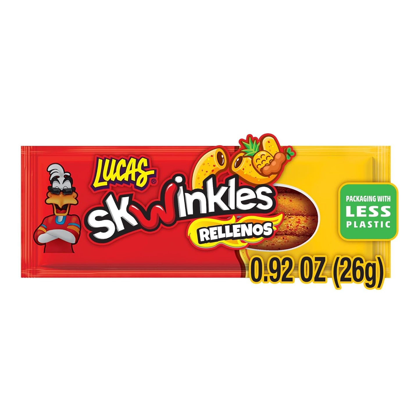 Lucas Skwinkles Pineapple - Tamarind Filled Flavored Sweet & Sour Candy Strips, 0.92oz - 12 Pieces for Treats, Fruit, Parties, Piñatas