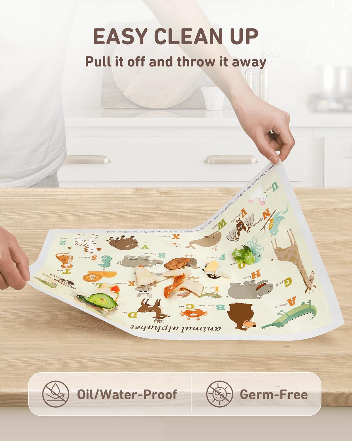 Disposable Stick-on Placemats 40 Pack for Baby & Kids, Restaurant Table Mats 12" x 18" Sticky Place Mats, Toddler Baby Placemat, Animal Alphabet Theme