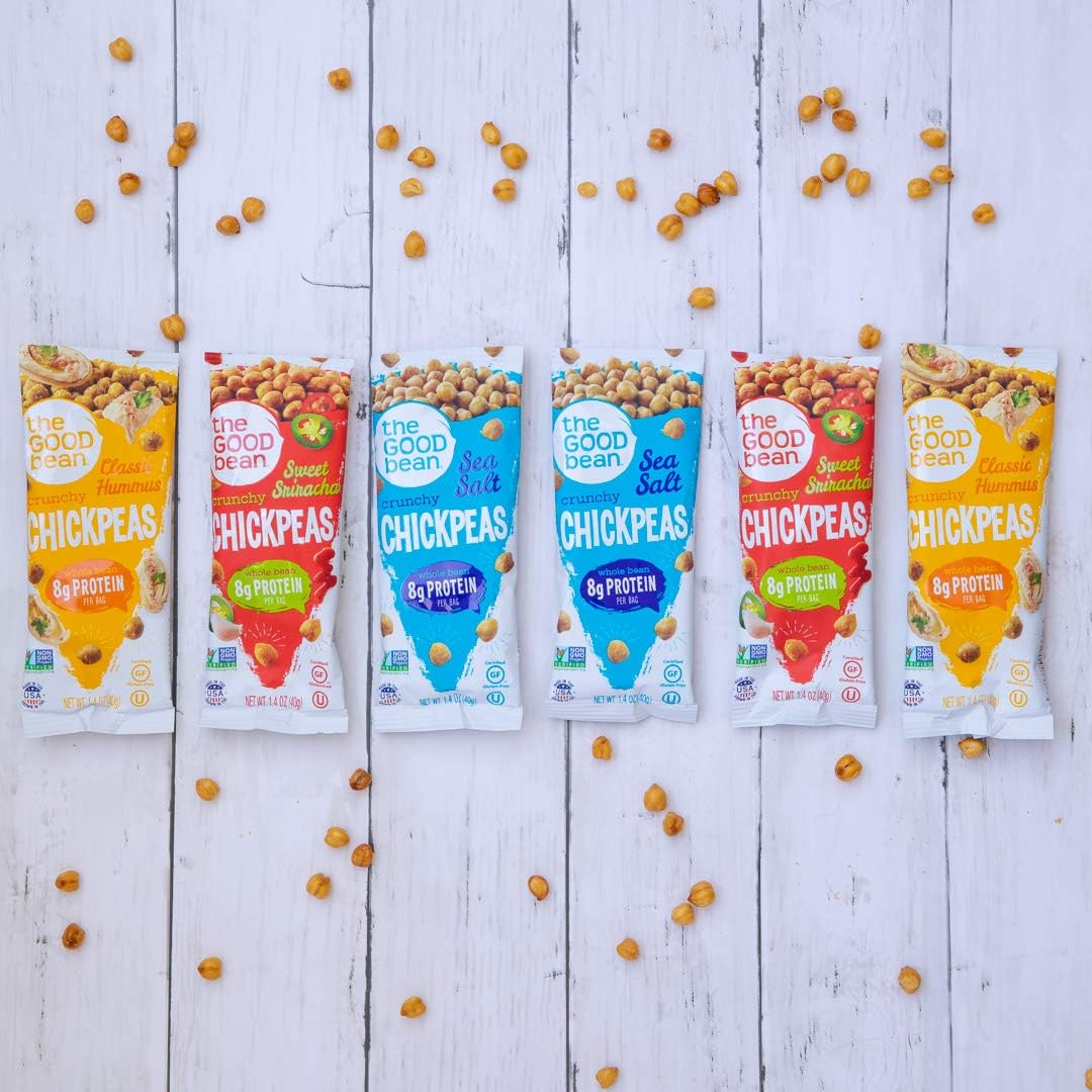 The Good Bean Crunchy Chickpeas - Sweet Sriracha - (10 Pack) 1.4 oz Packet - Roasted Chickpea Beans - Vegan Snack with Good Source of Plant Protein and Fiber