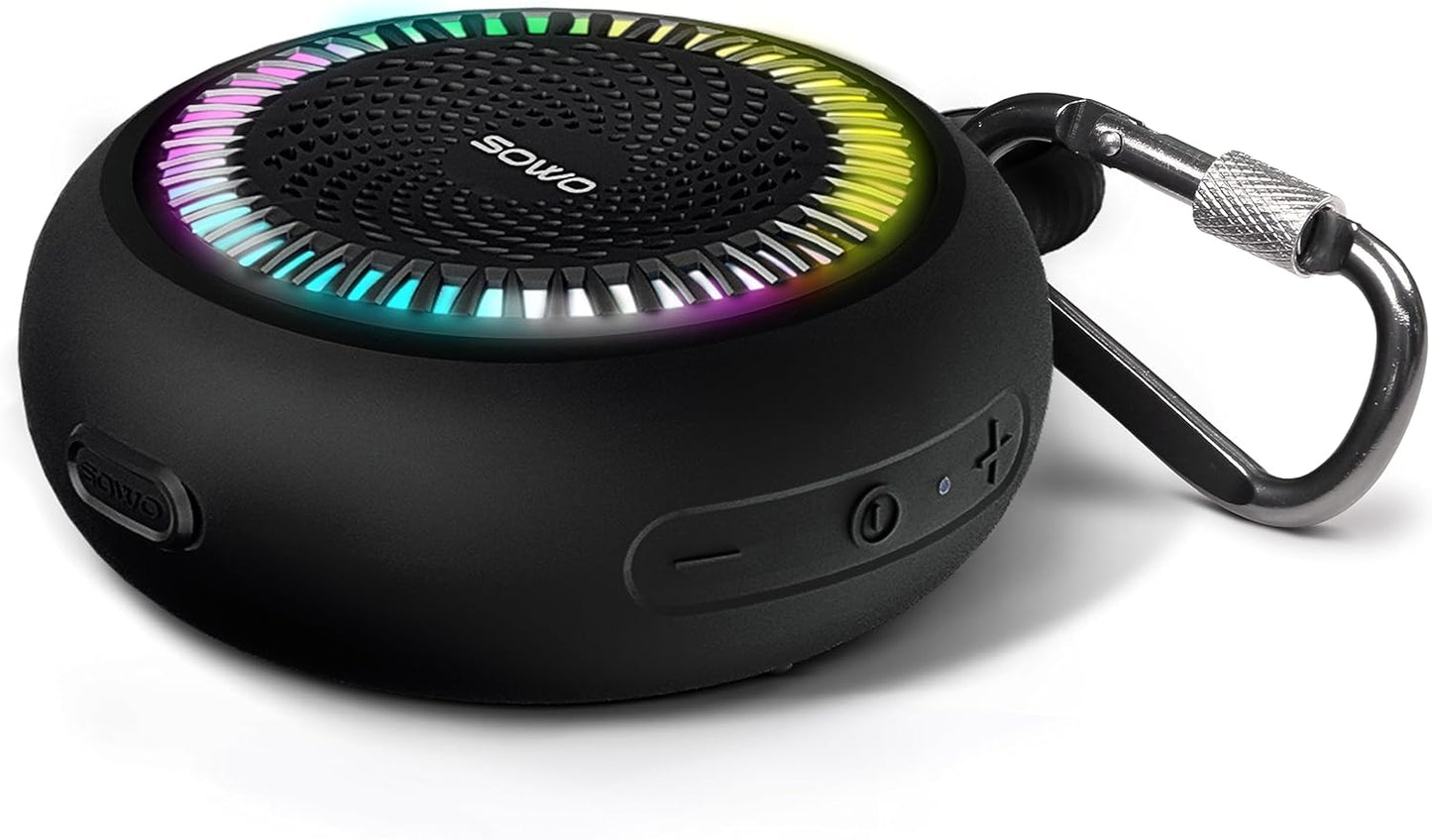 Bluetooth Shower Speaker Waterproof | Small Portable Bluetooth Speaker Wireless with Clip | Powerful Bass and Louder Volume | Colorful Lights and Lightweight | with TWS Pairing | Black