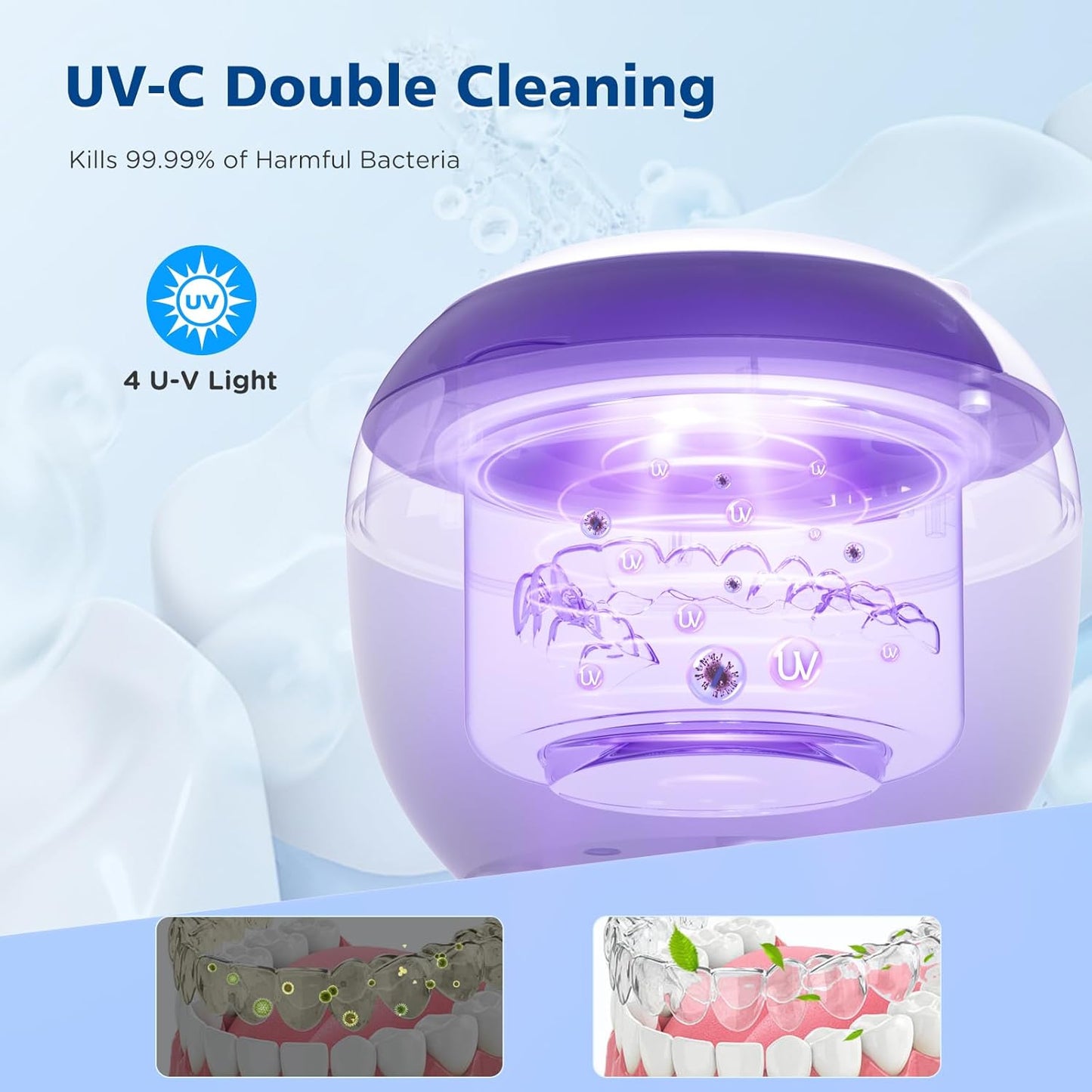 45kHz Ultrasonic Retainer Cleaner Machine, 200ML Denture Cleaner, 4 Modes with Digital Timer Mouth Guard Cleaner for Aligner, Night guard, Braces, Toothbrush, Jewelry(Bright White)