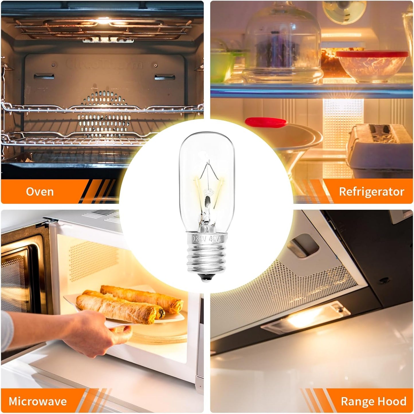 Belleone 2pcs Microwave Bulb WB36X10003-125V 40W Oven Light Bulb Compatible with GE LG Frigidaire Kenmore, Universal Type Stove Incandescent Warm White Light Lamp Replacement E17 Base Socket