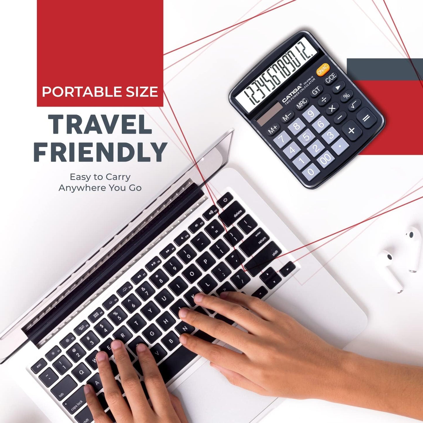 CATIGA 12 Digits Desktop Calculator with Large LCD Display and Sensitive Button, Dual Solar Power and Battery, Standard Function for Office, Home, School, CD-2786