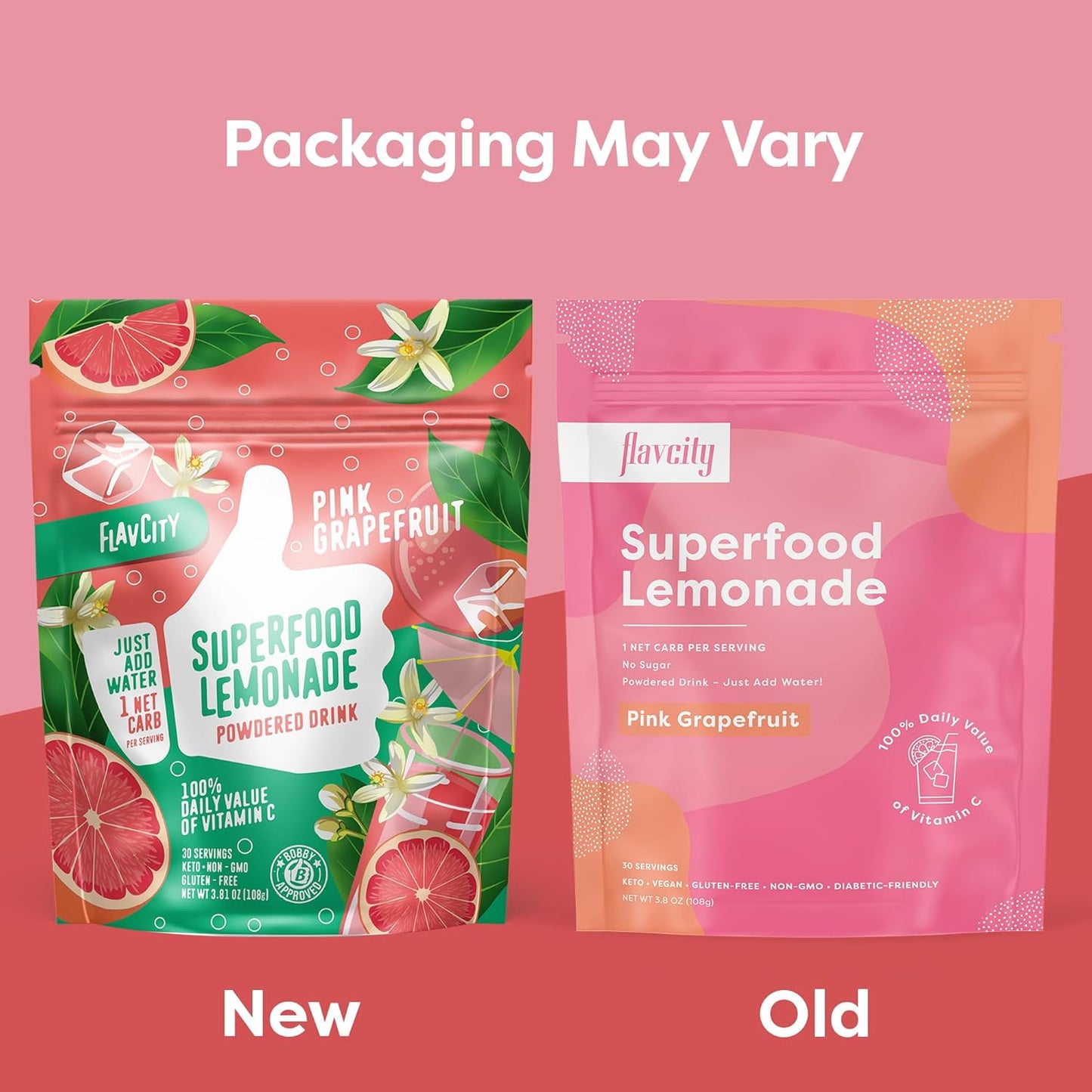 FlavCity Superfood Lemonade Pink Grapefruit Powdered Drink, 30 Servings – Sugar-Free Lemonade Powder Drink Mix - Keto, Vegan, Gluten-Free & Non-GMO