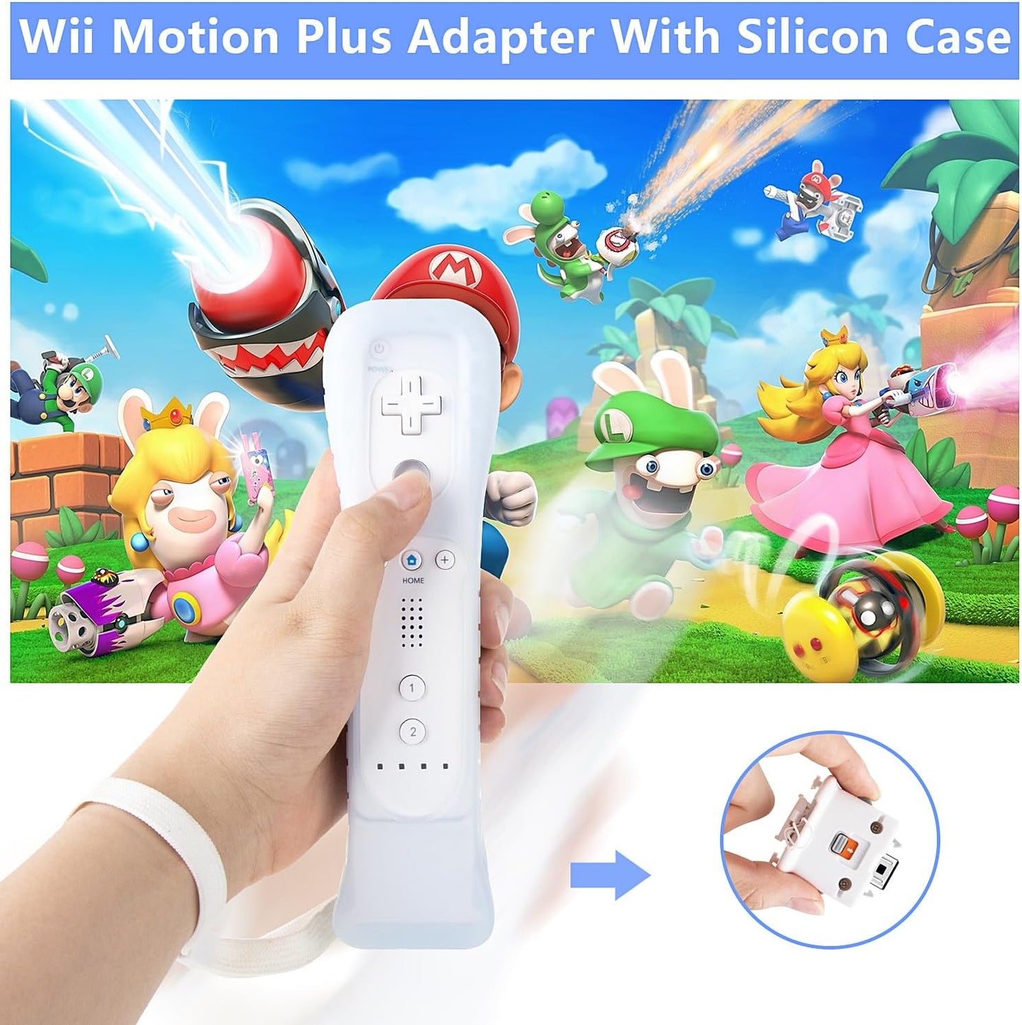 2 Pack Motion Plus Adapter with Silicon Case Sensor W for Nintendo Wii Remote Controller,Motion Plus Adaptor Accelerator(White).