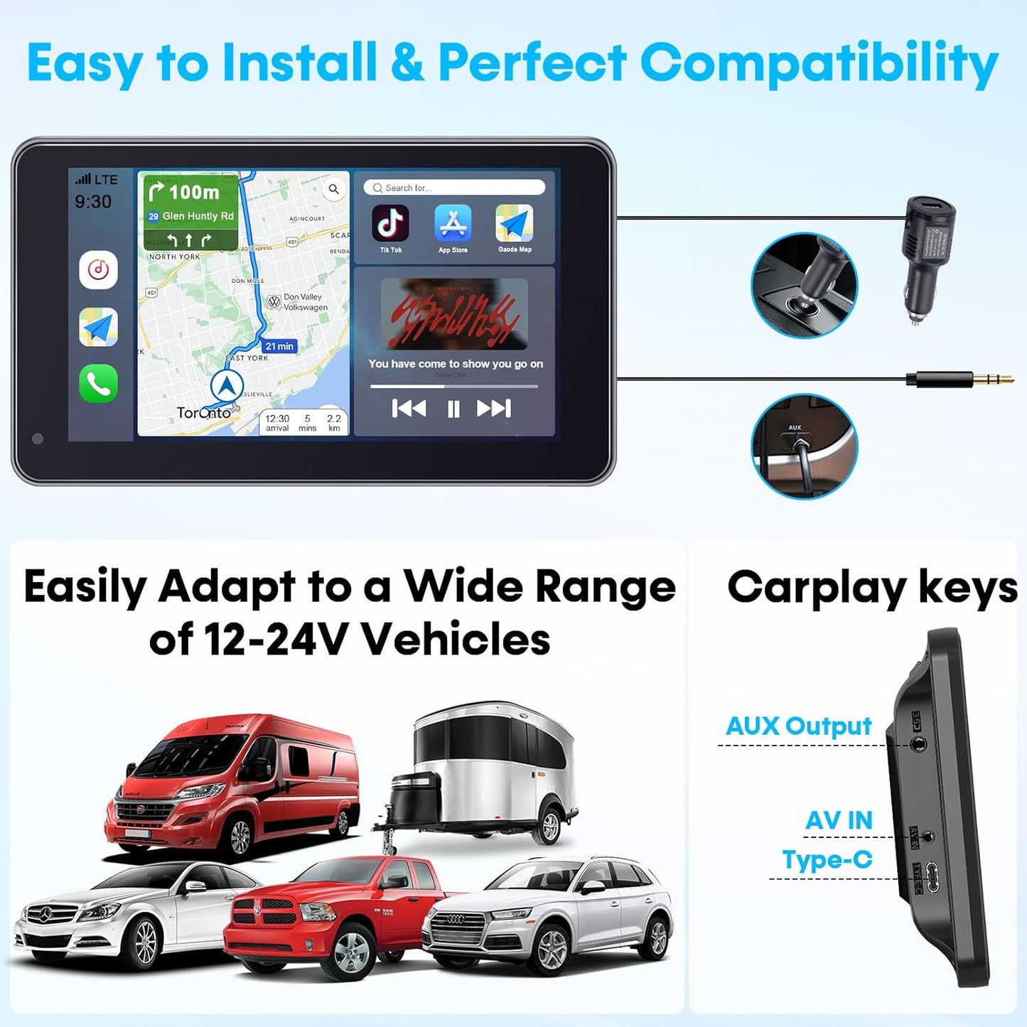 Carplay for Apple Portable Car Screen: Easy Setup 7 Inch Android Auto - Wireless Car Play Touchscreen with GPS Navigation,Bluetooth, FM,Mirror Link,Siri