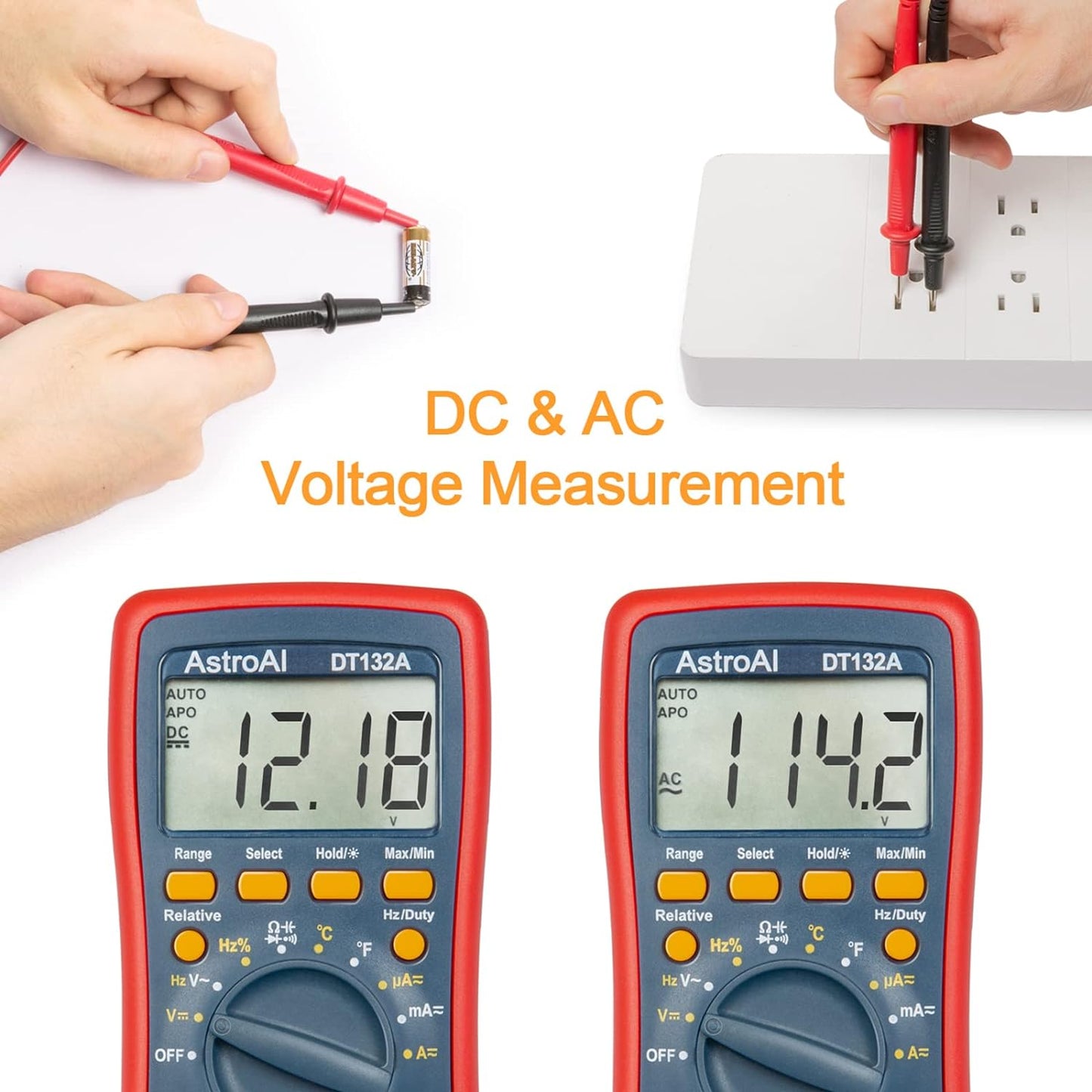 AstroAI Digital Multimeter, TRMS 4000 Counts Volt Meter (Manual and Auto Ranging); Measures Voltage Tester, Current, Resistance, Continuity, Frequency; Tests Diodes, Temperature (Red)