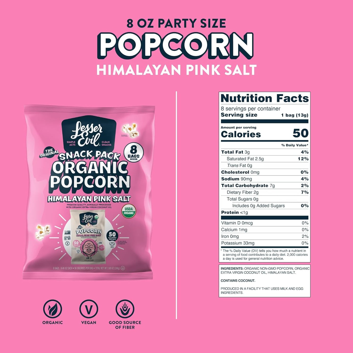 Lesser Evil - Buddha Bowl Organic Popcorn Himalayan Pink - 0.46 Ounce (Pack of 8)