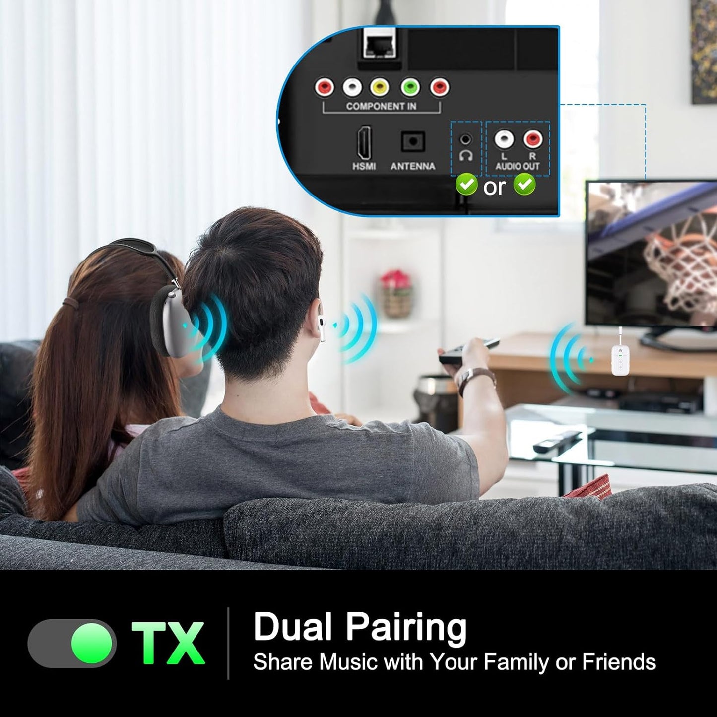 Bluetooth 5.4 Transmitter Receiver,2-in-1 Bluetooth Adapter for Airplane,Bluetooth Transmitter for TV,Gym, Up to 2 AirPods/Headphones,Wireless Audio Adapter with aptX LL for Travel & Home/Car Stereo