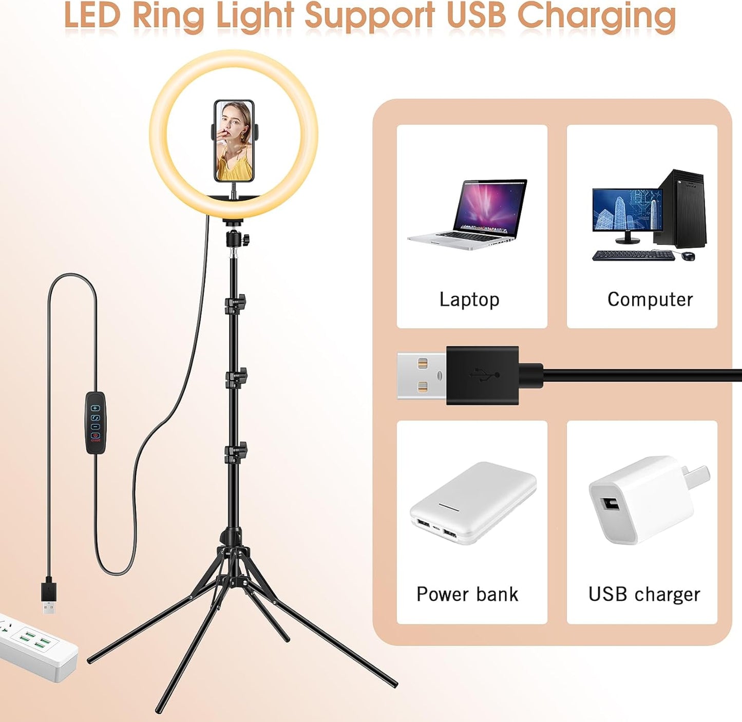 13 inch Ring Light with Floor Stand(Ringlight Kit Totally 70.6" Tall), LED Circle Light with Phone Holder, for Photo Selfie, Video Recording, Zoom Meeting
