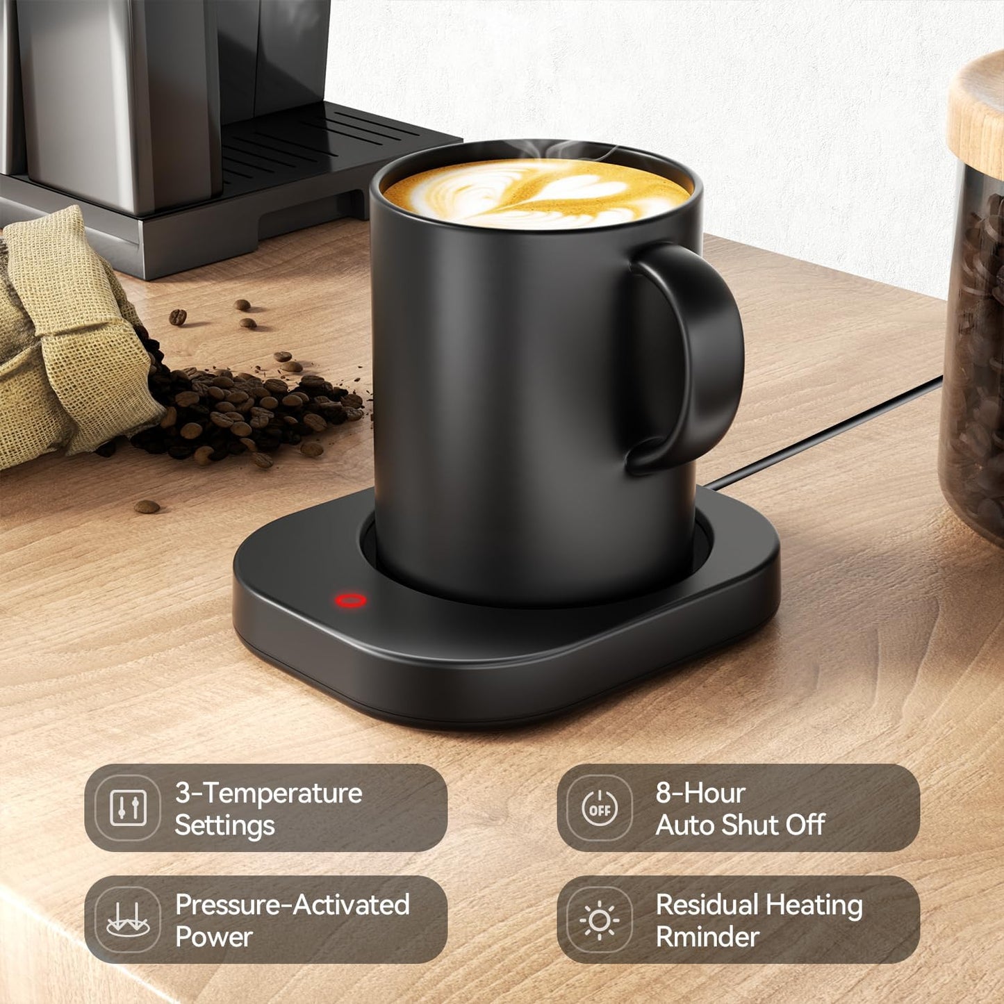 Enhanced Candle Wax Melt Warmer for Jar Candles, Safely Releases Scents Without Flame, Coffee Mug Warmer for Desk, Gravity-Induction Auto Shut Off, Electric Self Heated Plate for Heating Milk Tea