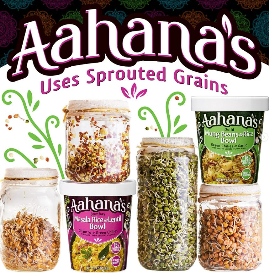 Aahana's Lentil & Rice Protein Bowl (Kitchari) Prepared Meals- Ready to Eat Meals, Vegan, Gluten-Free, Plant-Based Food- High Protein, Just Add Water Meals - Indian Food- 4 Pack
