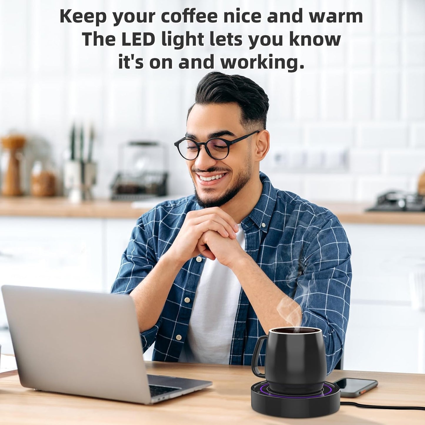 Coffee Warmer with Mug Set - Electric Beverage Cup Warmer for Desk Office Home Use, Candle Warmer Heating Plate with Gravity Switch Auto Shut Off (Up to 131F/55C), 12oz (Purple Set)