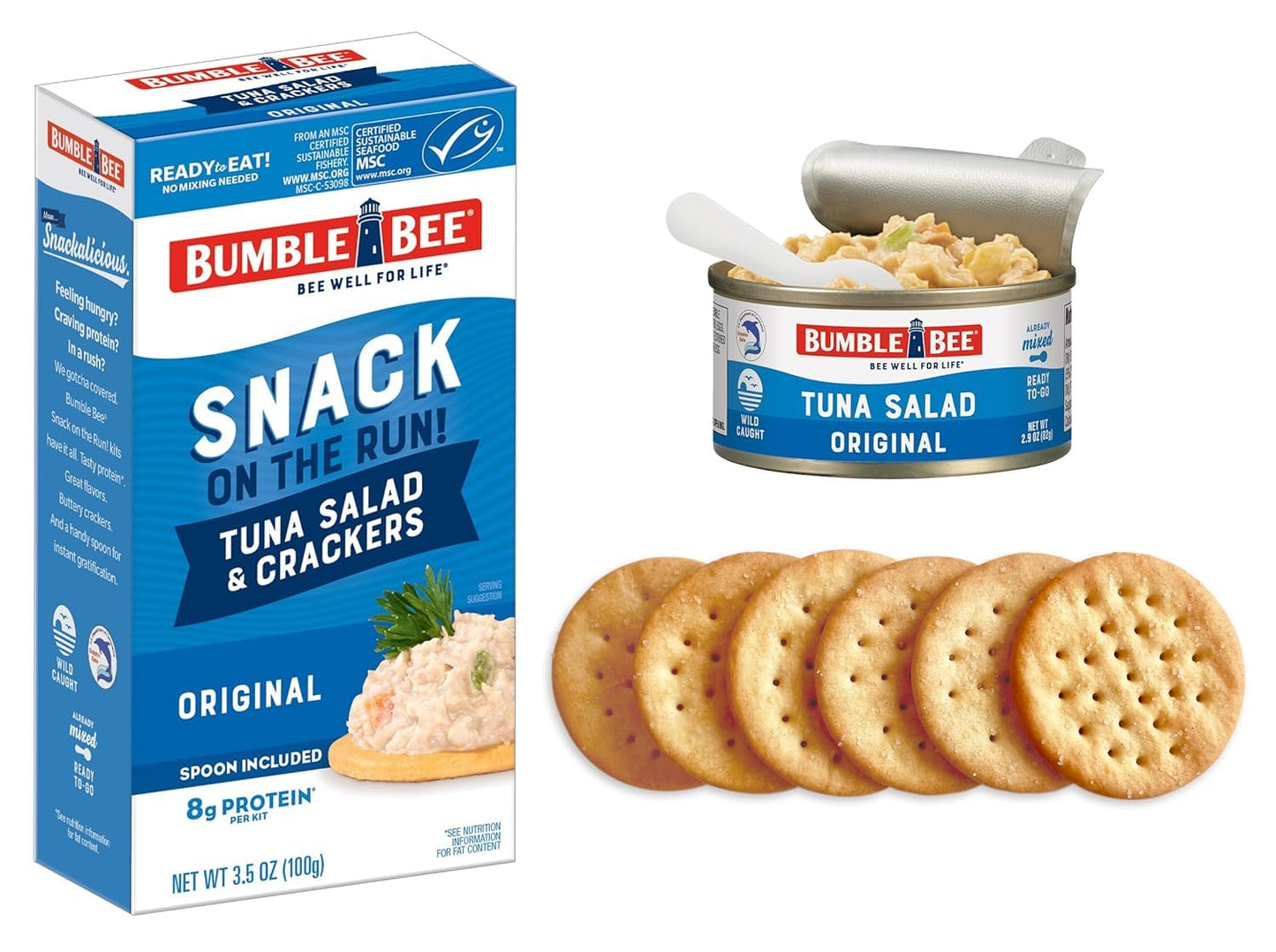 Bumble Bee Snack On The Run Tuna Salad with Crackers Kit, 3.5 oz (Pack of 3) - Ready to Eat, Spoon Included - Wild Caught Tuna - Shelf Stable & Convenient Protein Snack
