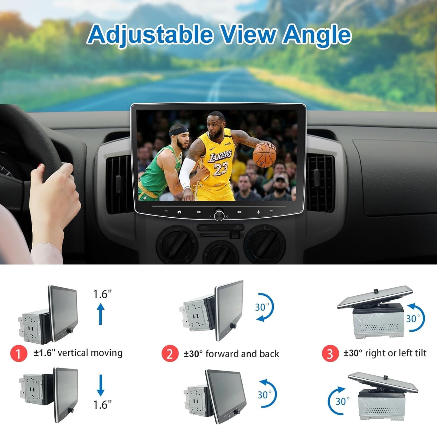 10 Inch Double Din Car Stereo Touchscreen - Detachable Floating QLED Car Radio with Apple Wireless CarPlay, Android Auto, Bluetooth, Live Rear View Camera, 2.1 Channel Audio Multimedia Receivers