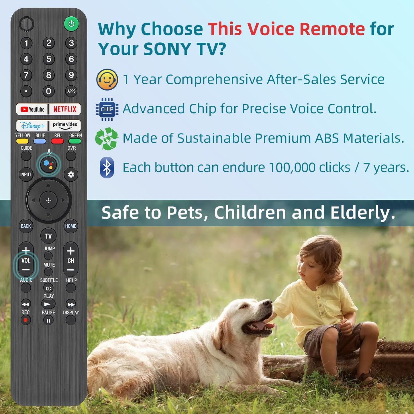 for Sony TV Remote Replacement, for All 2019-2024 Sony Remote for Sony Bravia TV Remote with Voice Command. for Sony Smart TV XR/XBR/KD/K Series 4K LED OLED Google/Android TVs. 1-Year Full Warranty.