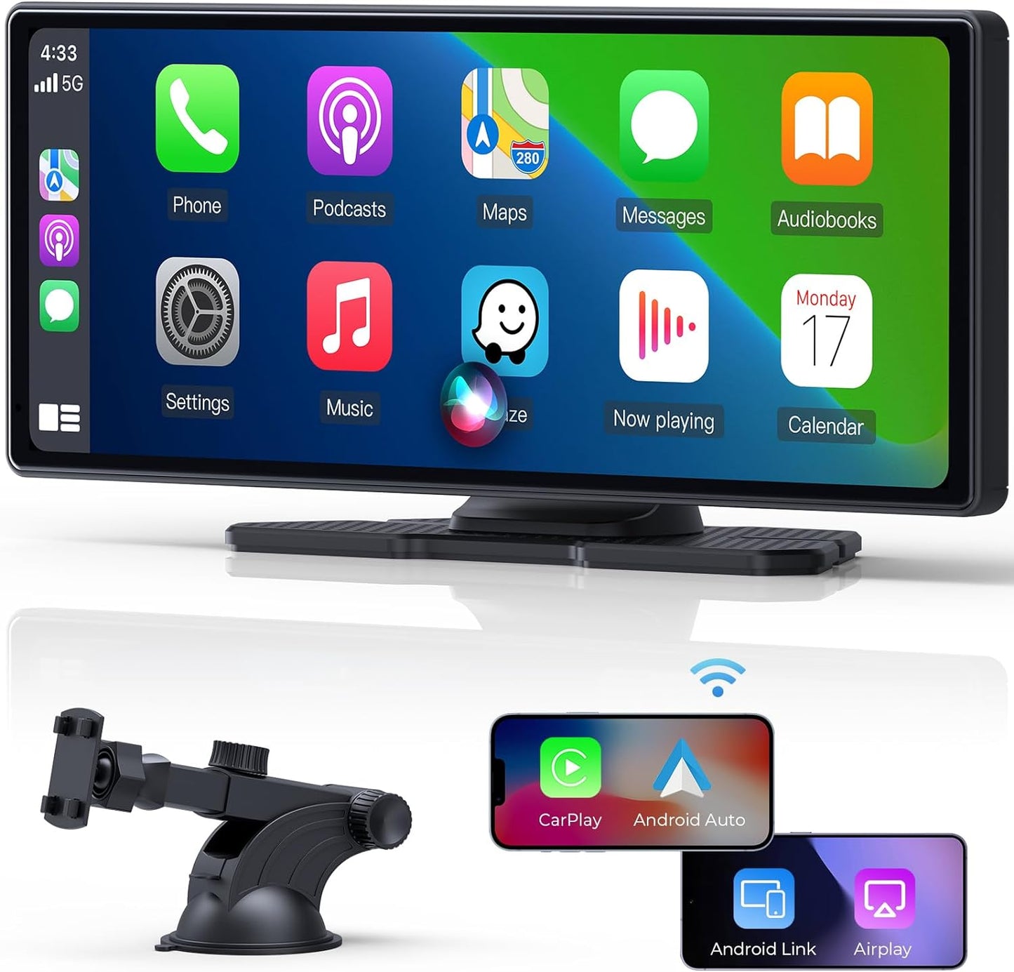 CarPlay Screen for Car Compatible with Apple Carplay & Android Auto,9.3" Portable Wireless Carplay Touchscreen with Phone Mirroring/Auto Brightness Adjust/Voice Control/Navigation/Bluetooth Car Stereo