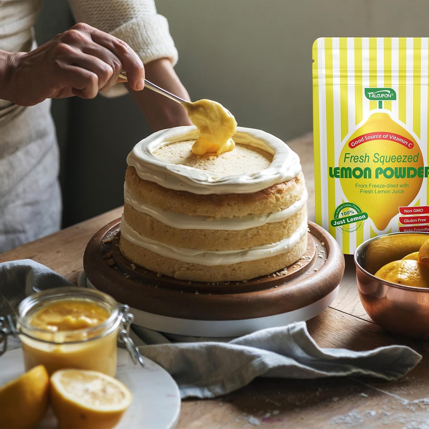 TALCUFON Freshly Squeezed Lemon Powder 10 Oz, Just Cold Pressed, Freeze Dried Lemon Juice Powder No Added Sugar, Gluten Free, Non-GMO Great Flavor for Drinks, Smoothie, & Beverages 284G