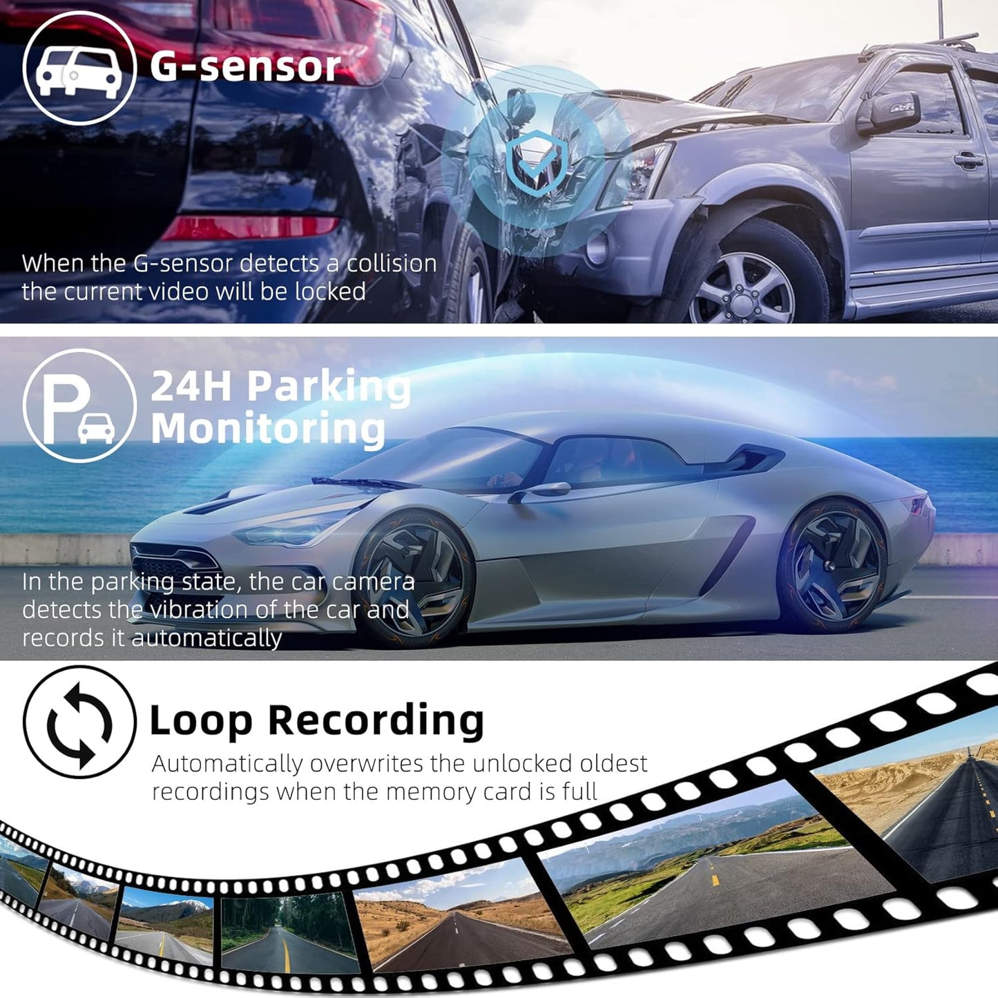 2K Dash Cam WiFi, Front and Rear Dash Camera for Cars Night Vision WDR Dashcam with 3 Inches, 170° Wide Angle, GPS Included, HD Screen Loop Recording, G-Sensor, Parking Monitor, with Free 32GB Card