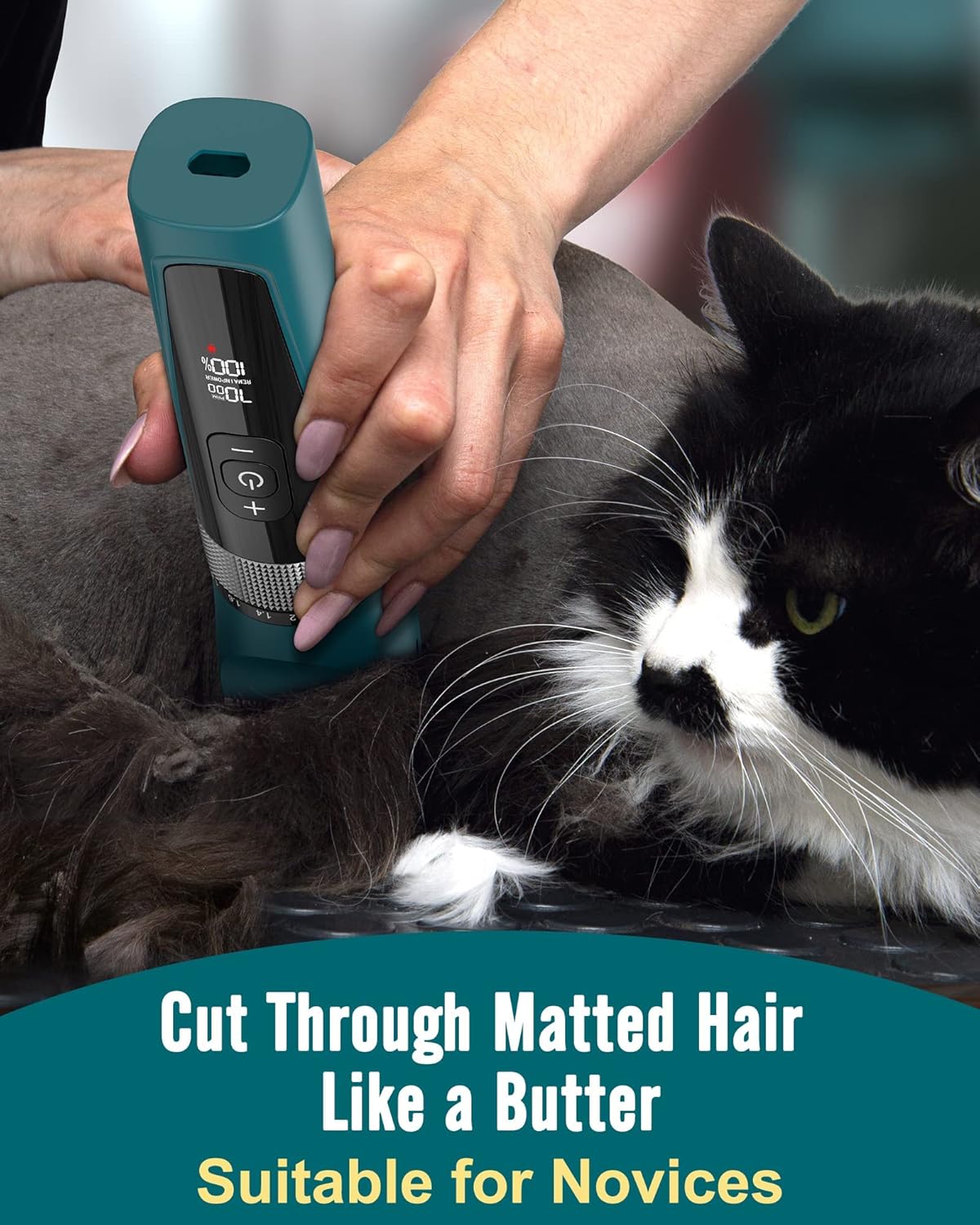 oneisall Cat Clippers for Matted Hair, 5-Speed Quiet Cat Grooming kit, Cordless Cat Shaver for Long Hair,Waterproof Cat Hair Trimmer, Pet Clippers for Cats(Green)