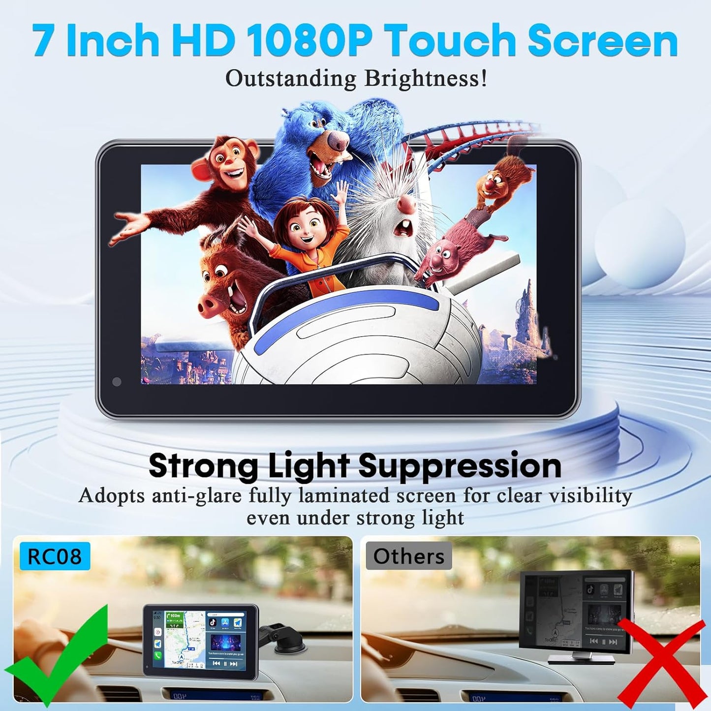Carplay for Apple Portable Car Screen: Easy Setup 7 Inch Android Auto - Wireless Car Play Touchscreen with GPS Navigation,Bluetooth, FM,Mirror Link,Siri