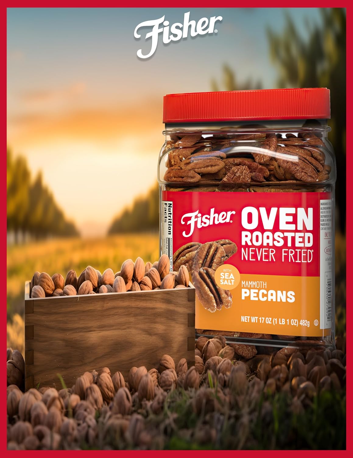 Fisher Oven Roasted Never Fried Mammoth Pecans, 17 Ounces (Pack of 1), Heart Healthy Snacks for Adults, Made with Sea Salt, No Added Oil or Artificial Ingredients , Gluten Free, Vegan Protein, Bulk