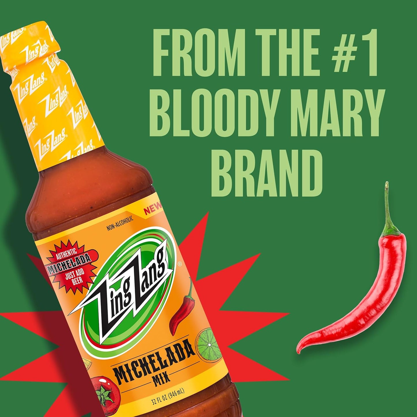 Zing Zang Michelada Mix, Non-Alcoholic Cocktail Mixer, 32 fl oz Bottle (Pack of 1)